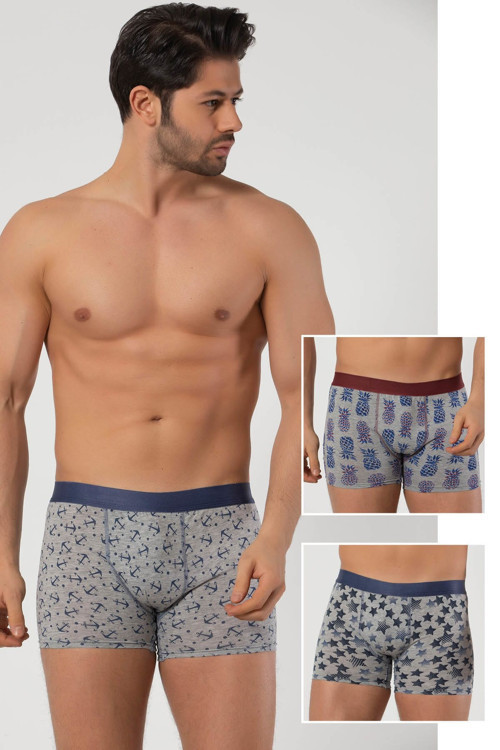 3'Lü Pamuklu Likralı Boxer