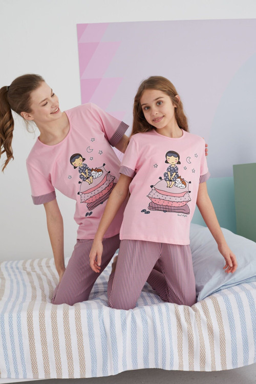 Çok Renkli Pamuklu Örme Pijama Takım
