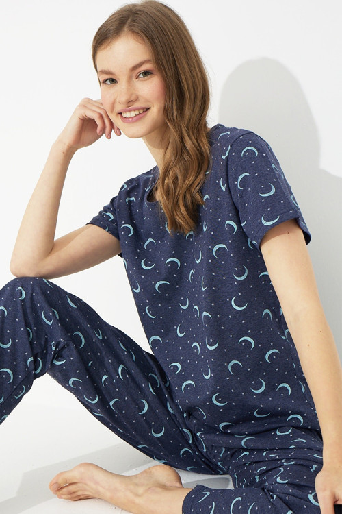 Indigo Kısa Kollu Pamuklu Pijama Takımı