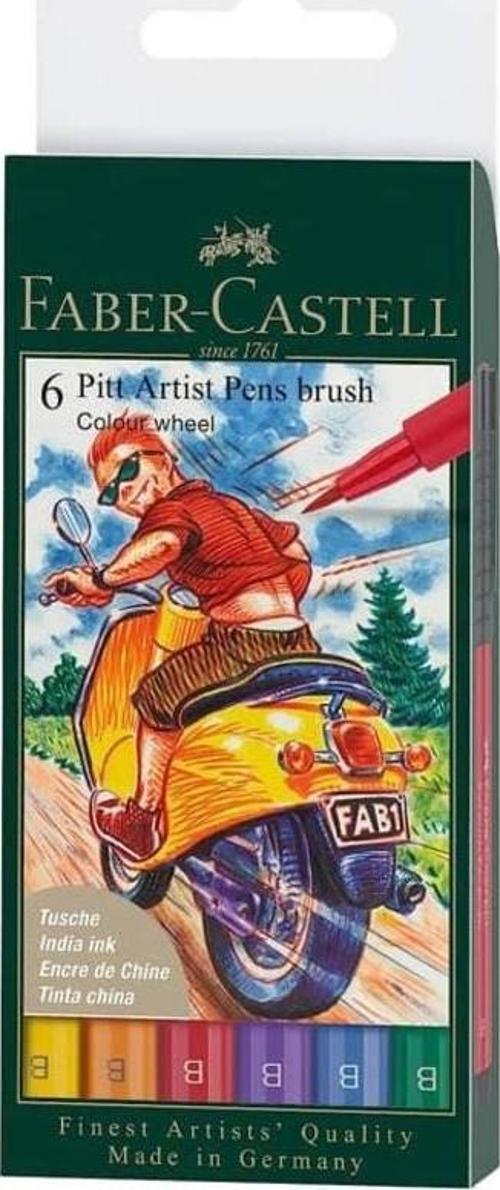 Faber-Castell 6 Pitt Artist Pen Brush Colour Wheel 167174