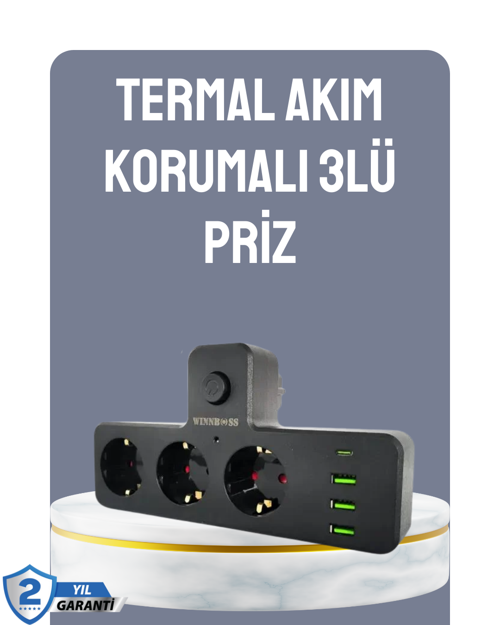 Anahtarlı Çoklu Priz 3 Usb 1 Hızlı Destekli