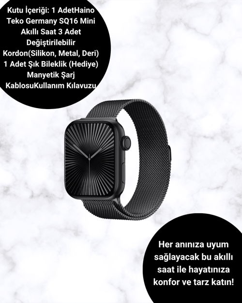 Sq-16 Series 10 Akıllı Saat | Şık Hafif Tasarım, 3 Kordon Seçeneği