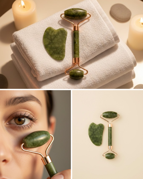 Yeşim Taşı Yüz Bakım Seti Çift Başlıklı Roller Gua Sha