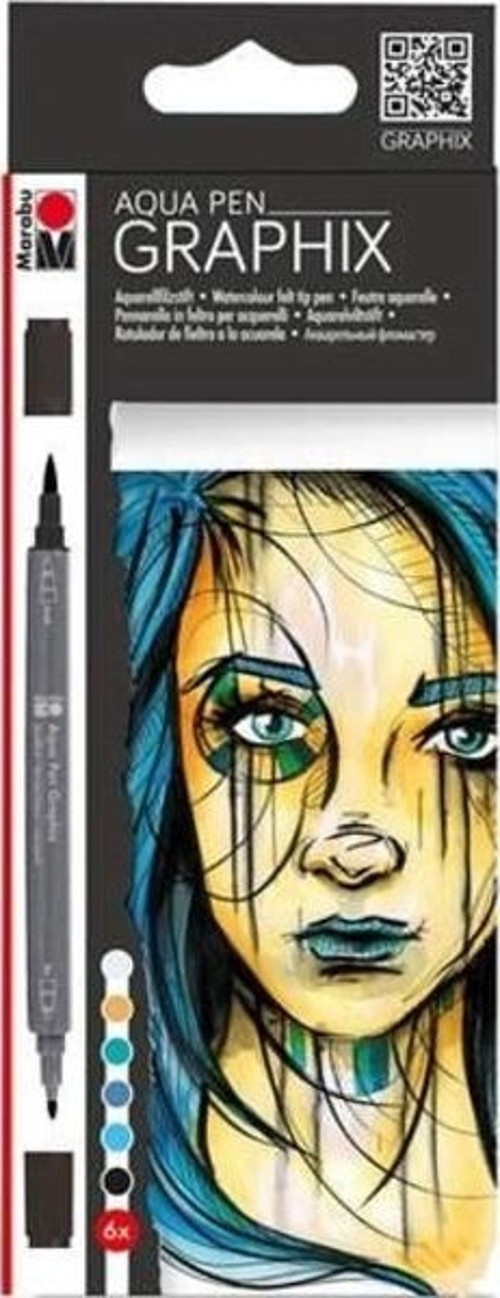 Graphix Aqua Pen Çift Uçlu Grafik Çizim Manga Kalemi 6 Renk Set Metropolitan