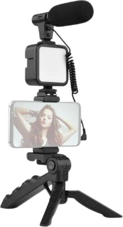 Tripod Telefon Tutucu Kumandalı Mikrofon Led Işık Vlog Video Kayıt