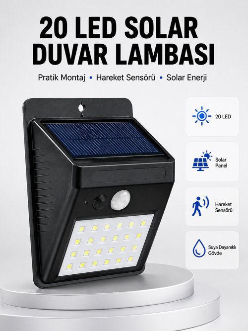 Su Geçirmez Ip65 20 Led Solar Sensörlü Bahçe Veranda Aydınlatma Yeni Nesil