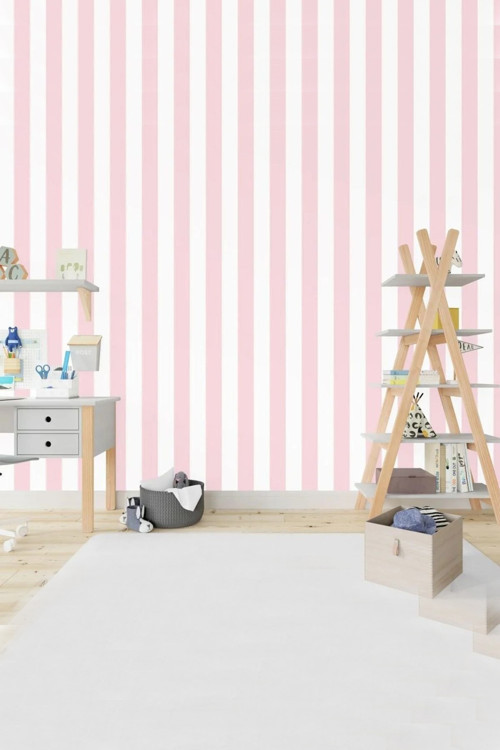 Zümrüt Kids 430-3 Pembe Kalın Çizgi Desenli Çocuk Duvar Kağıdı 5,33 M²
