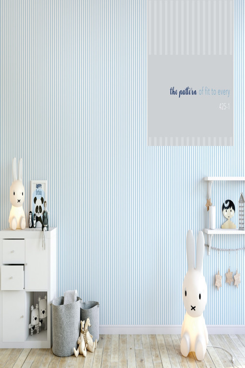 Zümrüt Kids 425-1 Açık Mavi Çizgi Desenli Çocuk Duvar Kağıdı 5,33 M²