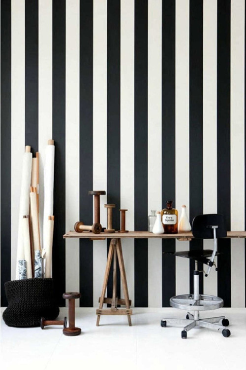 Exclusıve 7950 Kalın Çizgili Siyah Beyaz Piyano Desen Duvar Kağıdı (5 M²)