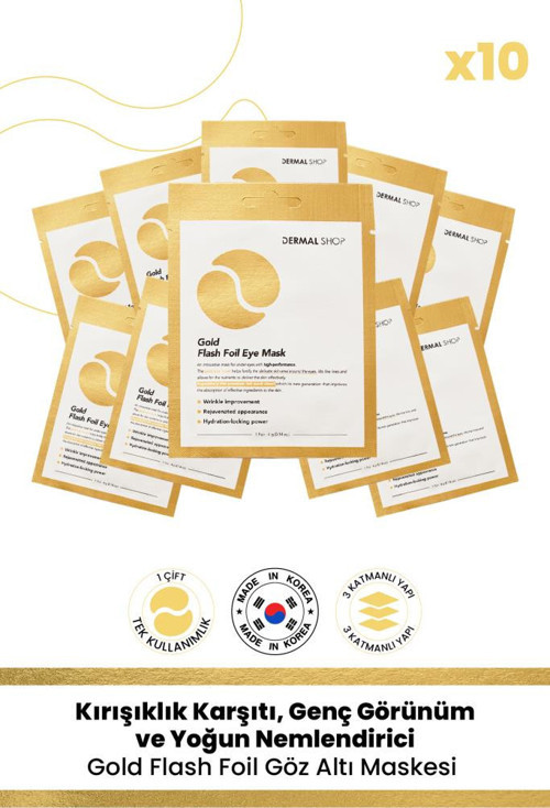 3 Katmanlı Altın Gold Flash Foil Göz Altı Torbalarına Karşı Kağıt Göz Maskesi 4 gr 10 Adet