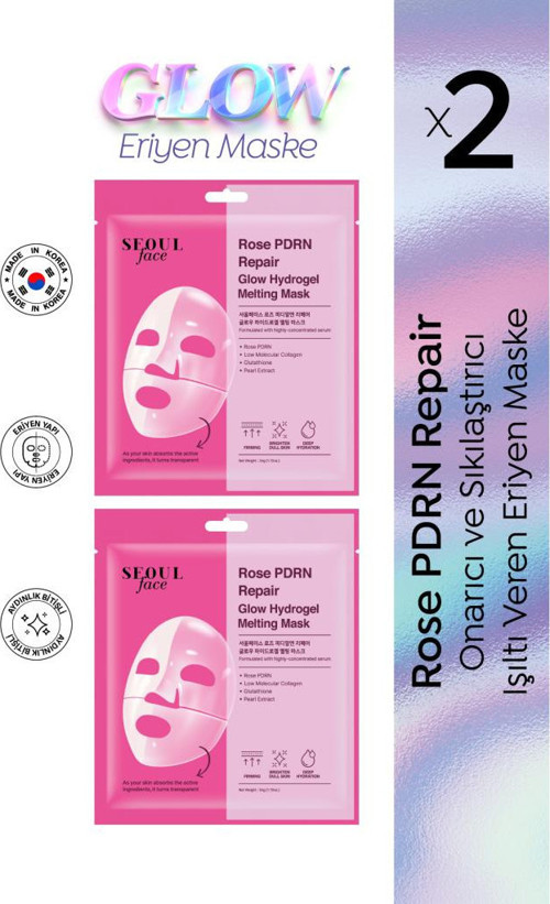 Seoul Face Gül PDRN Onarıcı Glow Işıltı Veren Eriyen Kore Maskesi Hidrojel Maske 34 gr 2 Adet