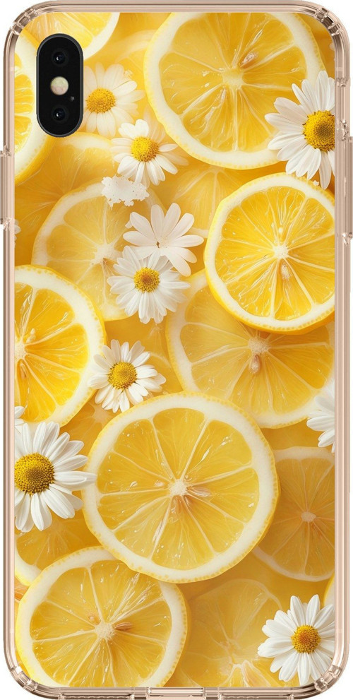 iPhone XS MAX Uyumlu Limon Dilimleri ve Papatya Desenli Baskılı Silikon Kılıf