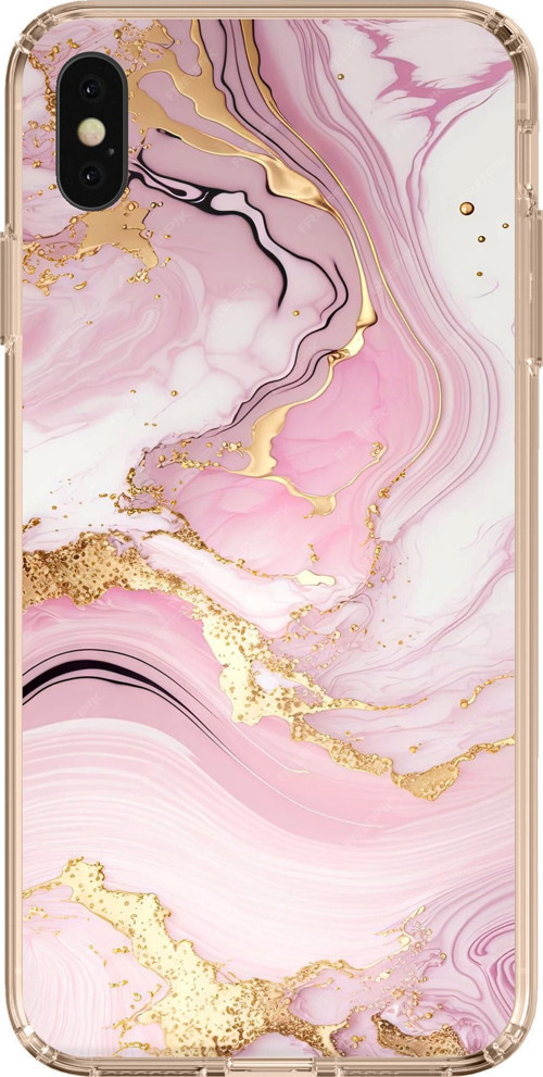 iPhone XS MAX Uyumlu Pembe Mermer Baskılı Silikon Kılıf