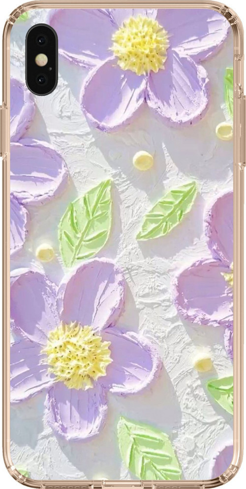iPhone XS MAX Uyumlu Mor Papatyalar Sulu Boya Baskılı Silikon Kılıf