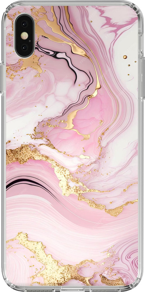 iPhone X-XS Uyumlu Pembe Mermer Baskılı Silikon Kılıf