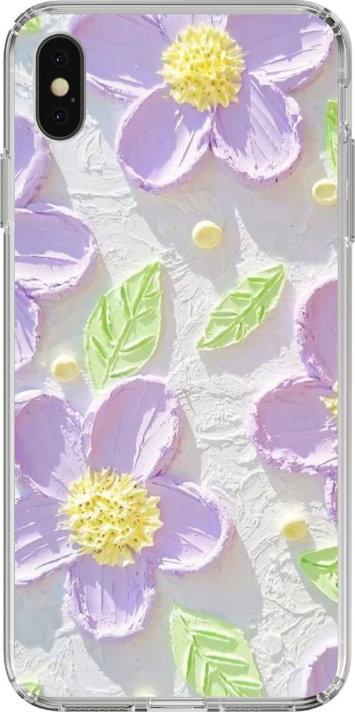 iPhone X-XS Uyumlu Mor Papatyalar Sulu Boya Baskılı Silikon Kılıf