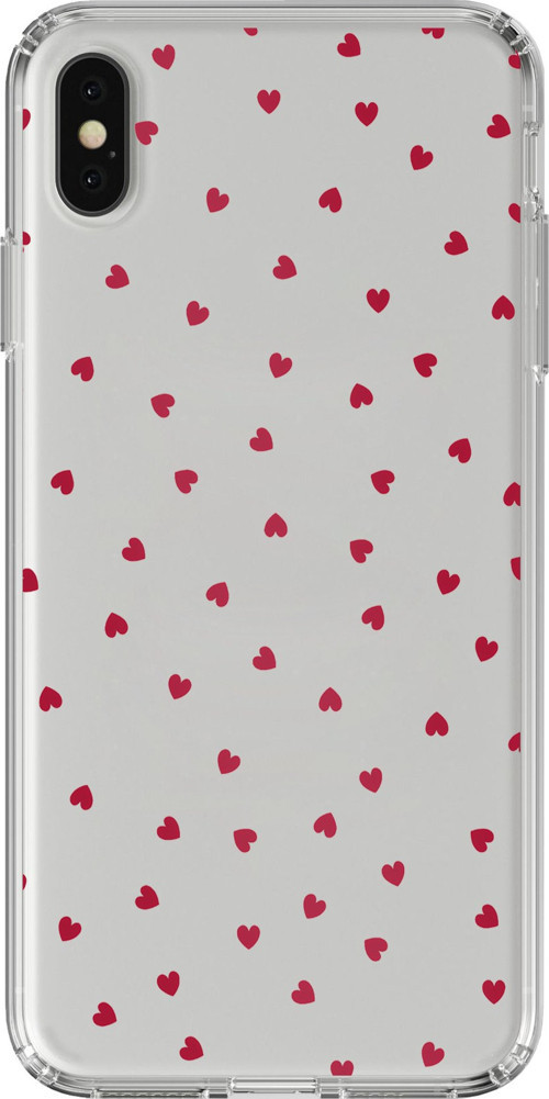 iPhone X-XS Uyumlu Kırmızı Kalpler Tasarımlı Baskılı Silikon Kılıf