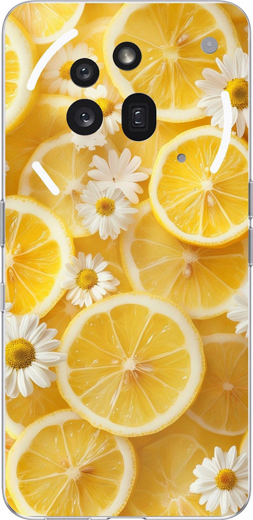 Nothing Phone (3a) Pro Uyumlu Limon Dilimleri ve Papatya Desenli Baskılı Silikon Kılıf