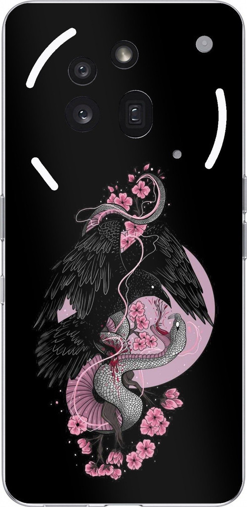 Nothing Phone (3a) Pro Uyumlu Pembe Siyah Yılan Baskılı Silikon Kılıf