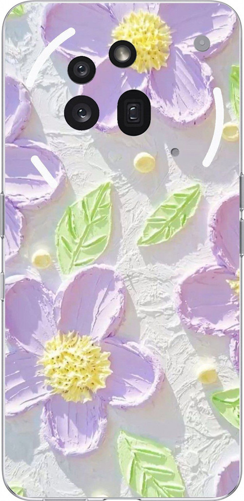 Nothing Phone (3a) Pro Uyumlu Mor Papatyalar Sulu Boya Baskılı Silikon Kılıf