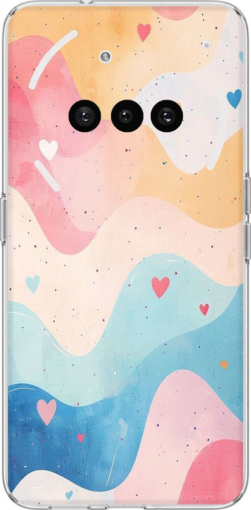 Nothing Phone (3a) Uyumlu Pastel Renkli Dalgalı ve Kalp Baskılı Silikon Kılıf