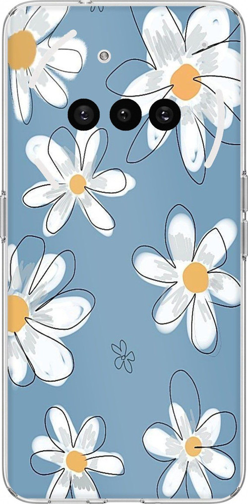 Nothing Phone (3a) Uyumlu Mavi Papatya Bahçesi Baskılı Silikon Kılıf