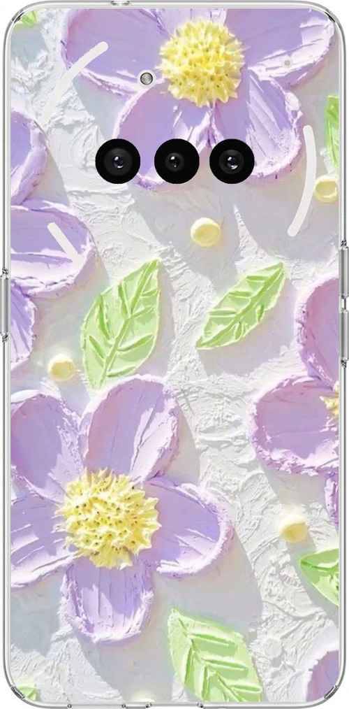 Nothing Phone (3a) Uyumlu Mor Papatyalar Sulu Boya Baskılı Silikon Kılıf
