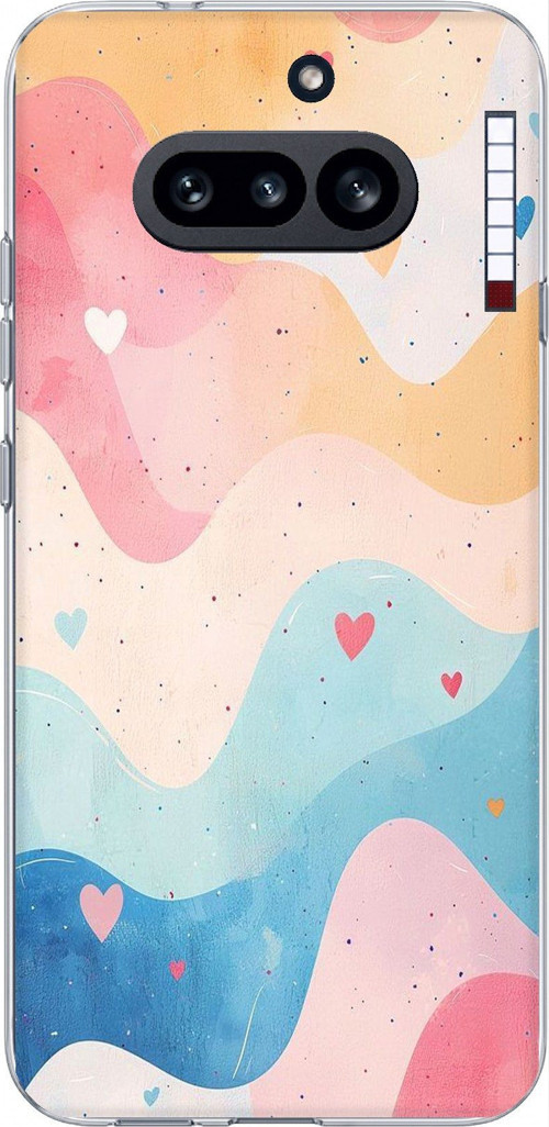 Nothing Phone (4A) Uyumlu Pastel Renkli Dalgalı ve Kalp Baskılı Silikon Kılıf