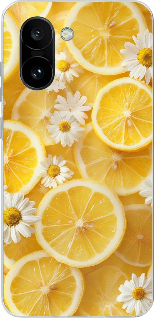 OnePlus 15R Uyumlu Limon Dilimleri ve Papatya Desenli Baskılı Silikon Kılıf