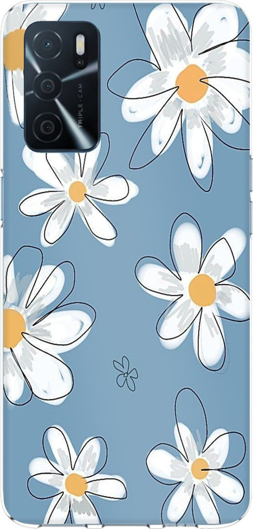 Oppo A16 - A54 - A55 Uyumlu Mavi Papatya Bahçesi Baskılı Silikon Kılıf