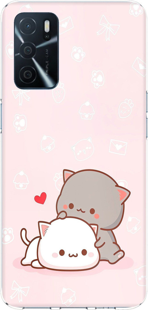 Oppo A16 - A54 - A55 Uyumlu Sevimli ve Remontik Kediler Baskılı Silikon Kılıf