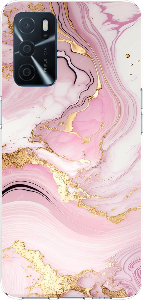 Oppo A16 - A54 - A55 Uyumlu Pembe Mermer Baskılı Silikon Kılıf