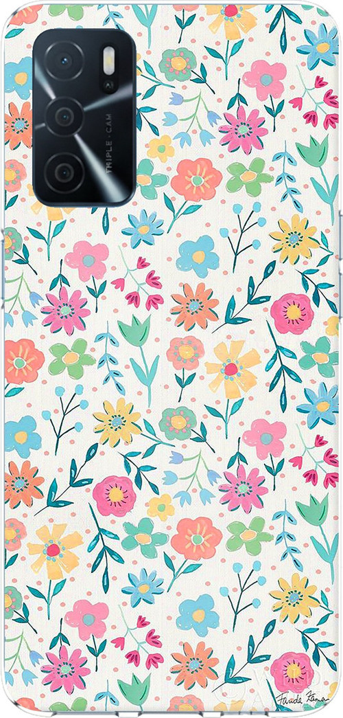 Oppo A16 - A54 - A55 Uyumlu Dekoratif Çiçekler Baskılı Silikon Kılıf