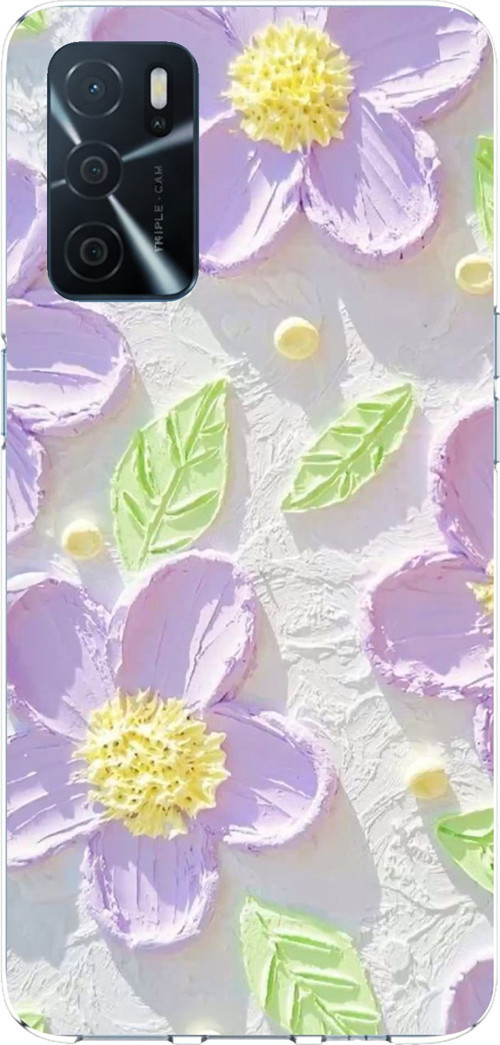 Oppo A16 - A54 - A55 Uyumlu Mor Papatyalar Sulu Boya Baskılı Silikon Kılıf