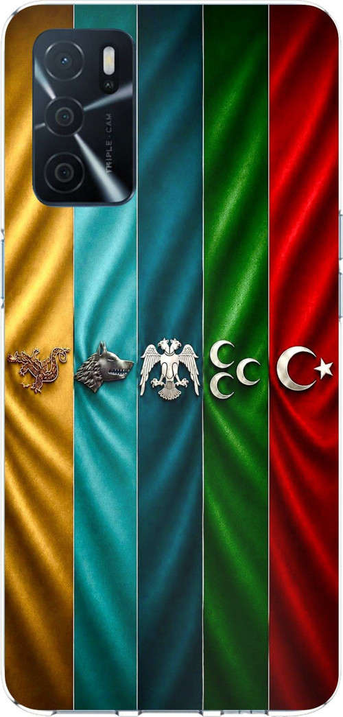 Oppo A16 - A54 - A55 Uyumlu Tarihi Türk Devletleri Bayrakları Baskılı Silikon Kılıf