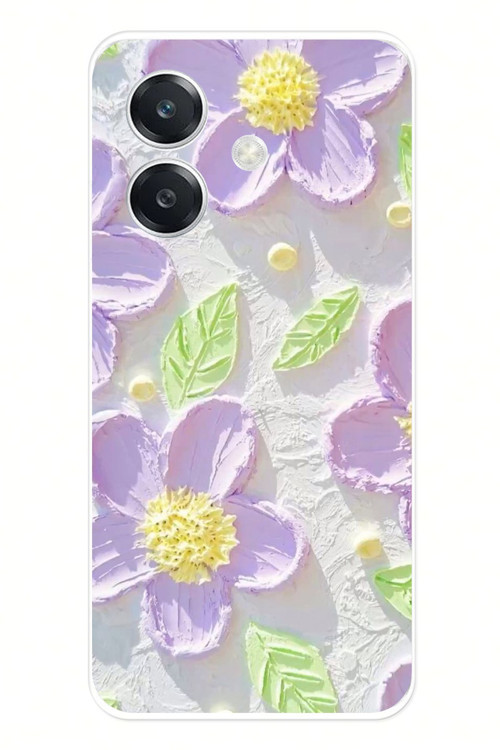OPPO A3 Uyumlu Mor Papatyalar Sulu Boya Baskılı Silikon Kılıf