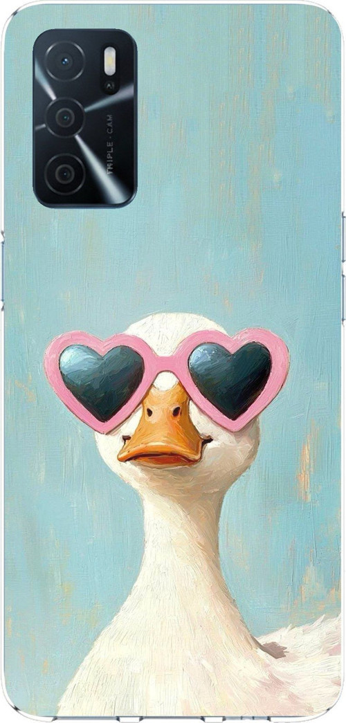 Oppo A16 - A54 - A55 Uyumlu Yağlı Boya Pop-Art Ördek Baskılı Silikon Kılıf