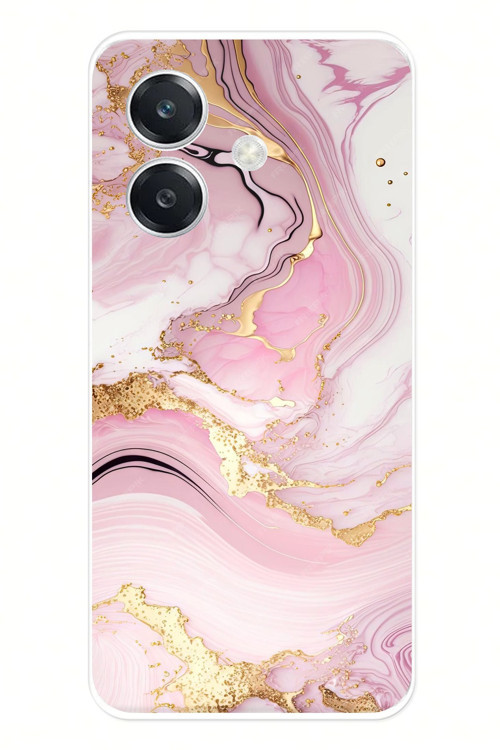 OPPO A3 Uyumlu Pembe Mermer Baskılı Silikon Kılıf