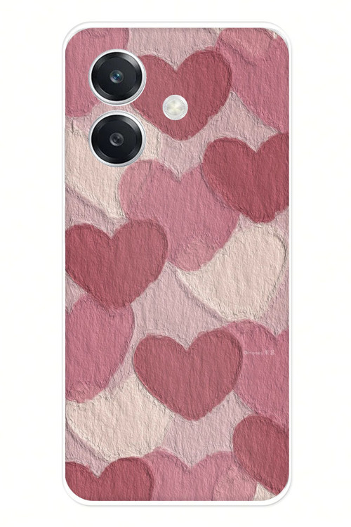 OPPO A3 Uyumlu Pastel Gül Kurusu ve Pembe Kalpli Baskılı Silikon Kılıf