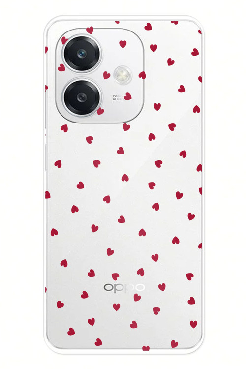 OPPO A3 Uyumlu Kırmızı Kalpler Tasarımlı Baskılı Silikon Kılıf