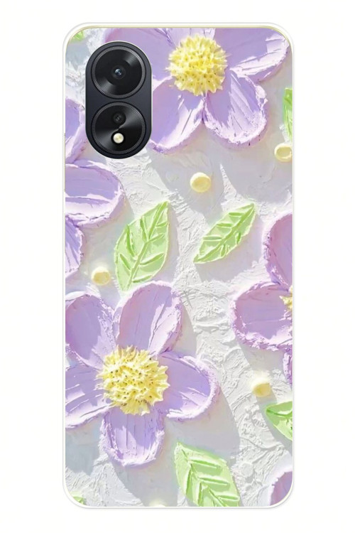 Oppo A38 Uyumlu Mor Papatyalar Sulu Boya Baskılı Silikon Kılıf