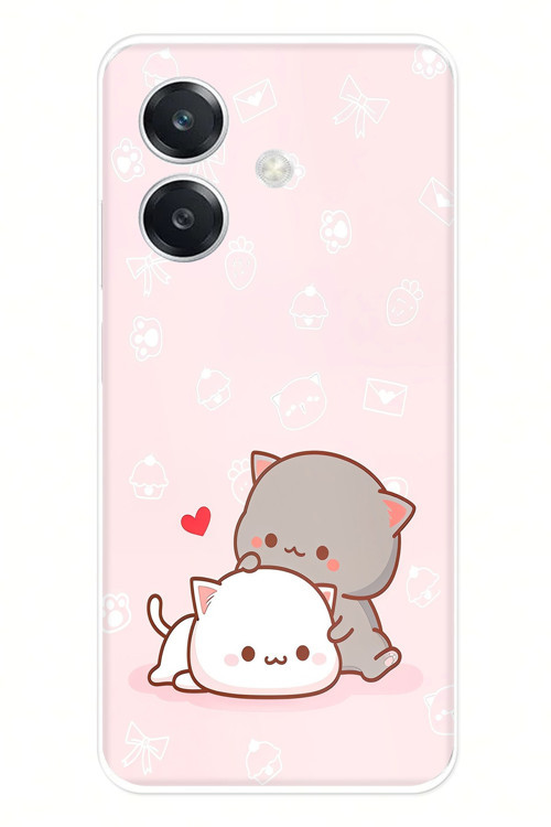 OPPO A3 Uyumlu Sevimli ve Remontik Kediler Baskılı Silikon Kılıf