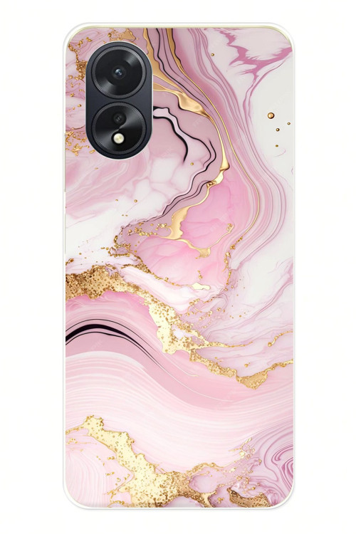 Oppo A38 Uyumlu Pembe Mermer Baskılı Silikon Kılıf