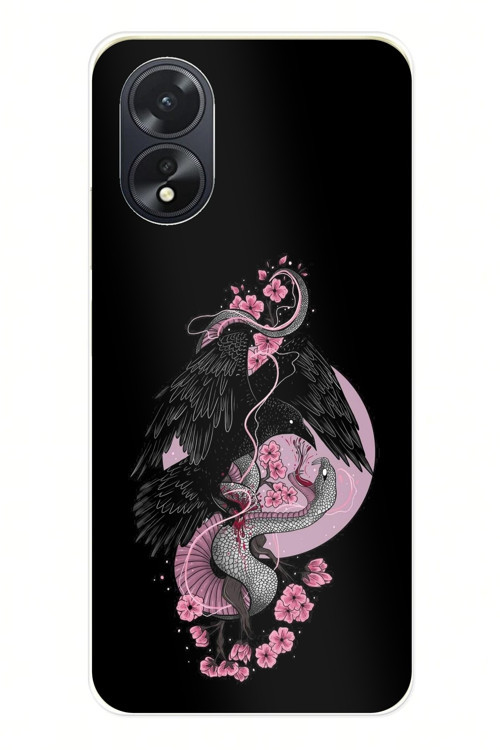 Oppo A38 Uyumlu Pembe Siyah Yılan Baskılı Silikon Kılıf