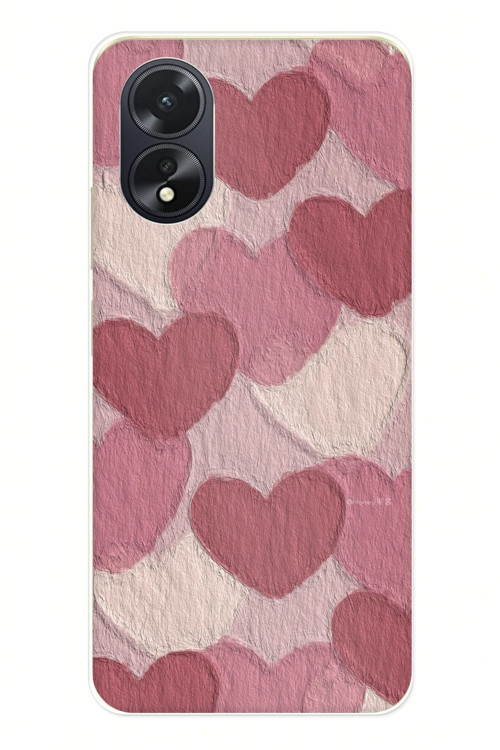 Oppo A38 Uyumlu Pastel Gül Kurusu ve Pembe Kalpli Baskılı Silikon Kılıf