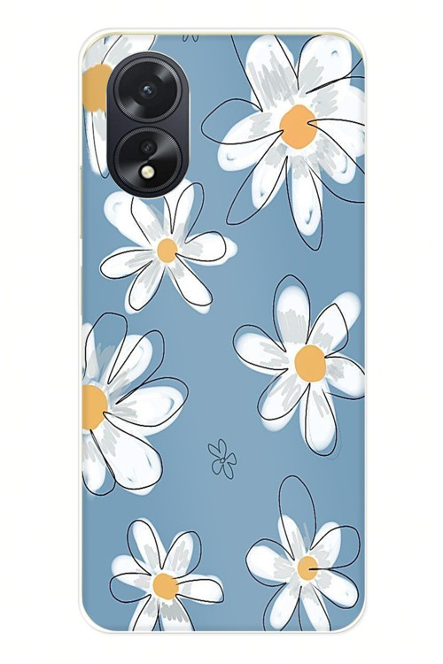 Oppo A38 Uyumlu Mavi Papatya Bahçesi Baskılı Silikon Kılıf
