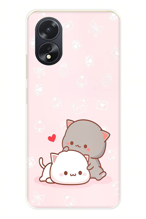 Oppo A38 Uyumlu Sevimli ve Remontik Kediler Baskılı Silikon Kılıf