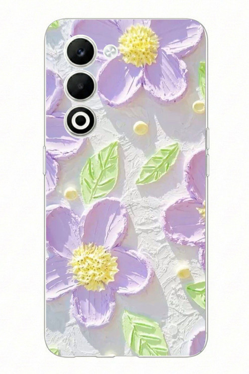 OPPO A5 4G Uyumlu Mor Papatyalar Sulu Boya Baskılı Silikon Kılıf