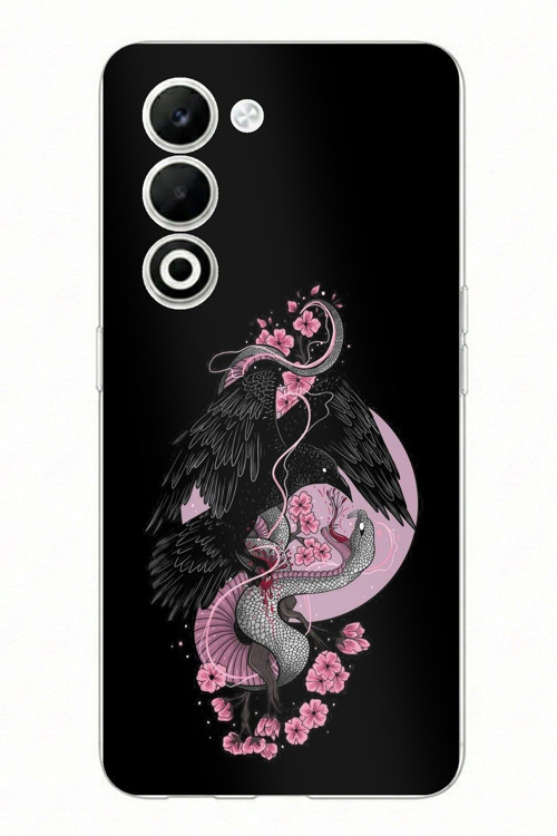 OPPO A5 4G Uyumlu Pembe Siyah Yılan Baskılı Silikon Kılıf