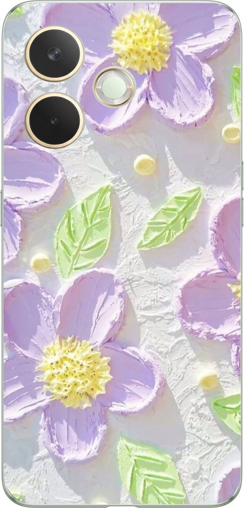 Oppo A5 Pro Uyumlu Mor Papatyalar Sulu Boya Baskılı Silikon Kılıf